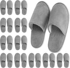 Juvale gray disposable guest slippers front view with closed toe design