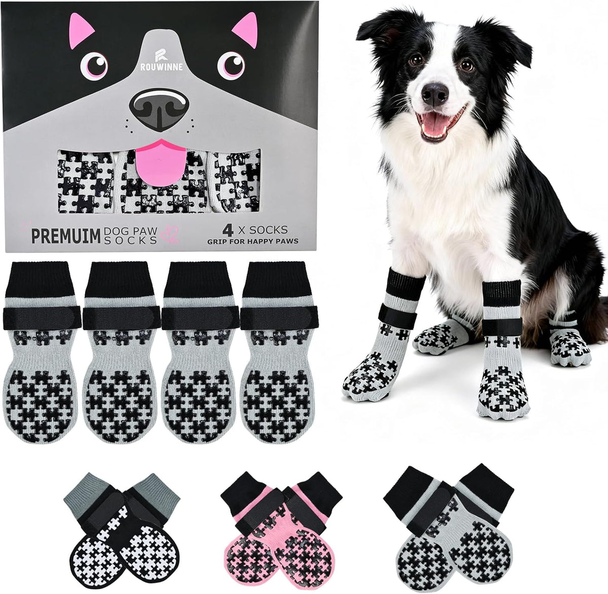 Dog Grippy Socks for Senior Dog - Double Side Dogs Booties to Prevent Licking, Boots & Paw Protectors for Hardwood Floors, No Twist Non Slip Socks for Small Medium Large Dogs, Black, L - Image 15