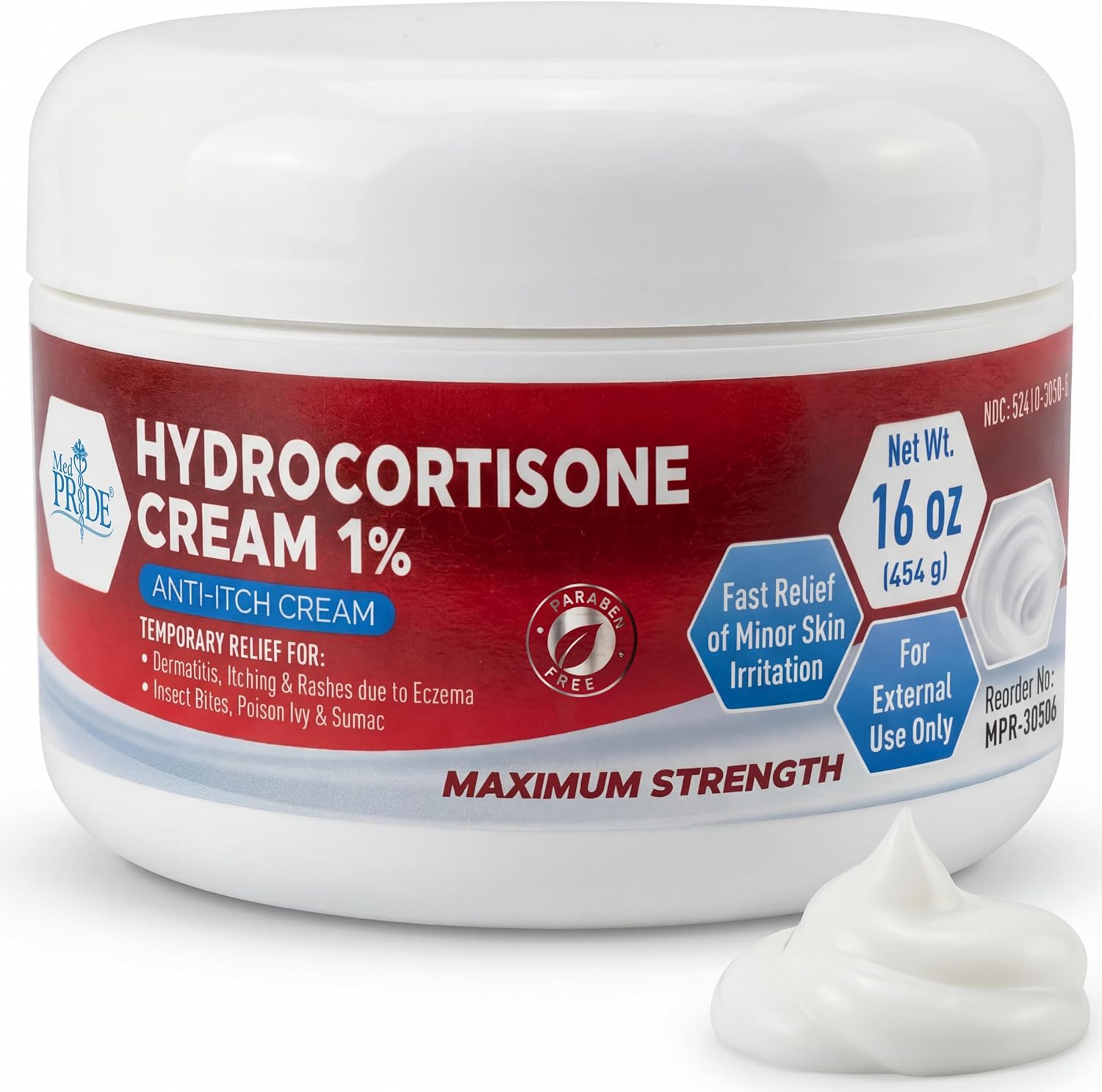 Med Pride 1% Hydrocortisone Cream 16 Ounce jar front view for itch relief.
