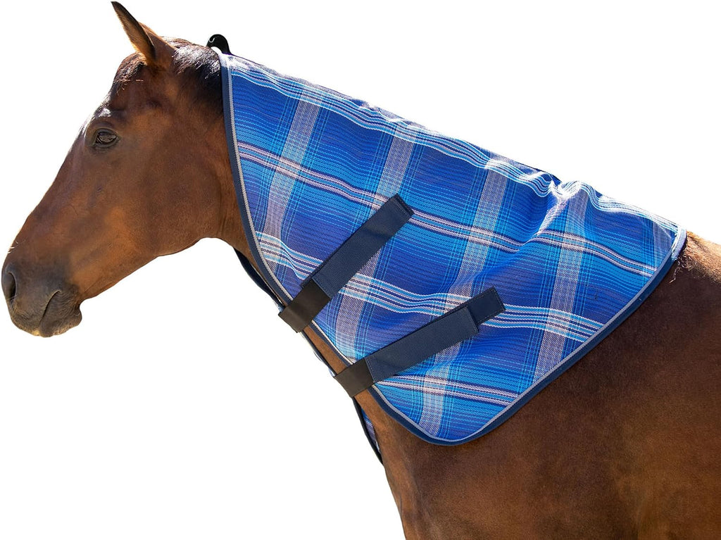 Kensington horse neck cover showing deluxe black plaid mesh pattern