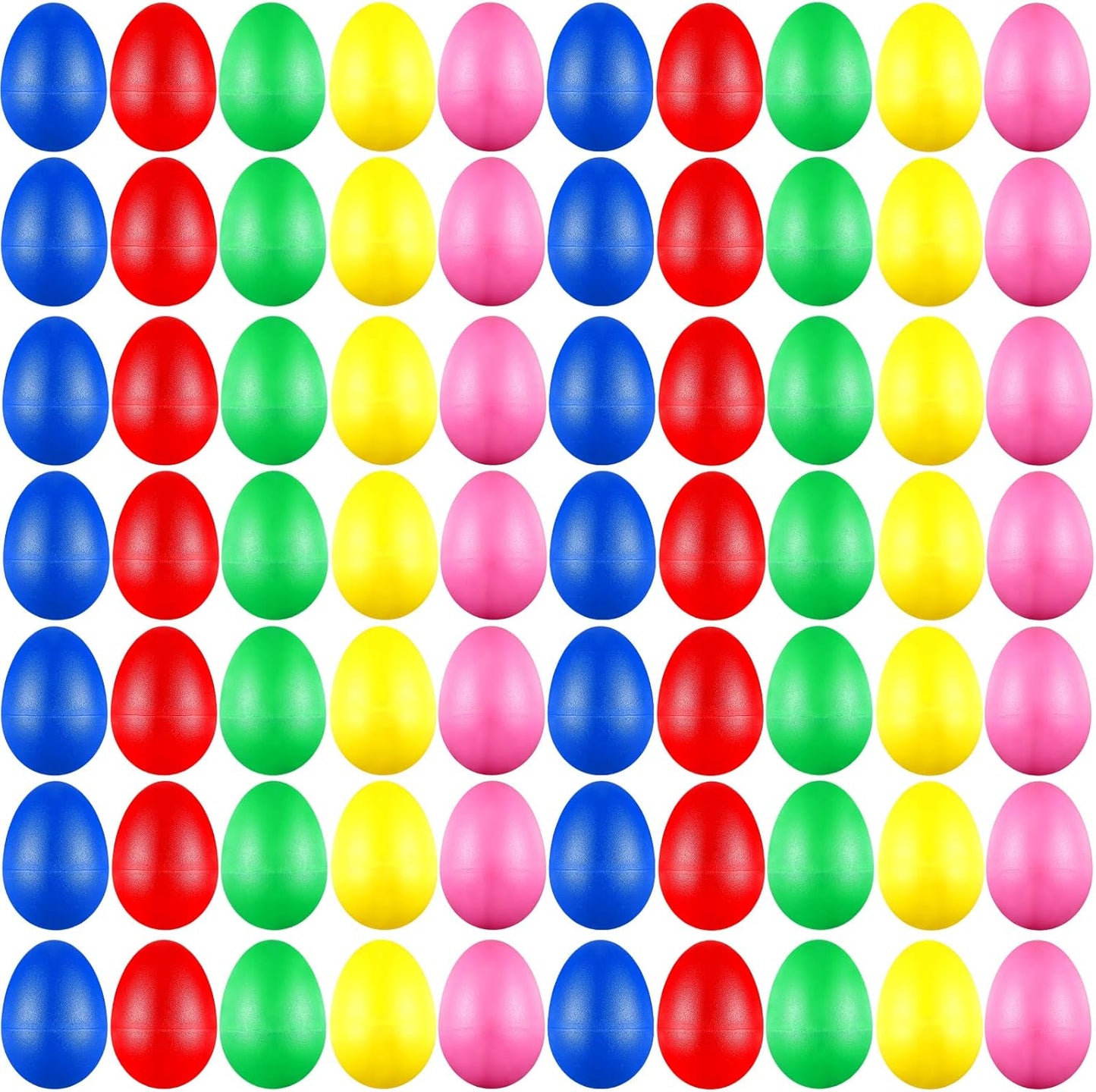 Imaginea 100 pieces egg shakers bulk musical instruments front view showing five vibrant colors