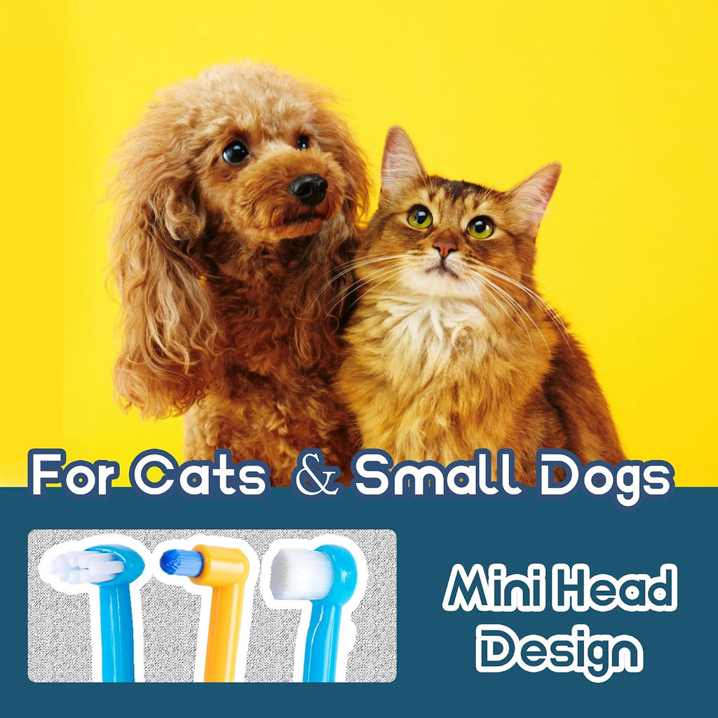 Three piece pet dental cleaning set with tuft and horizontal brushes