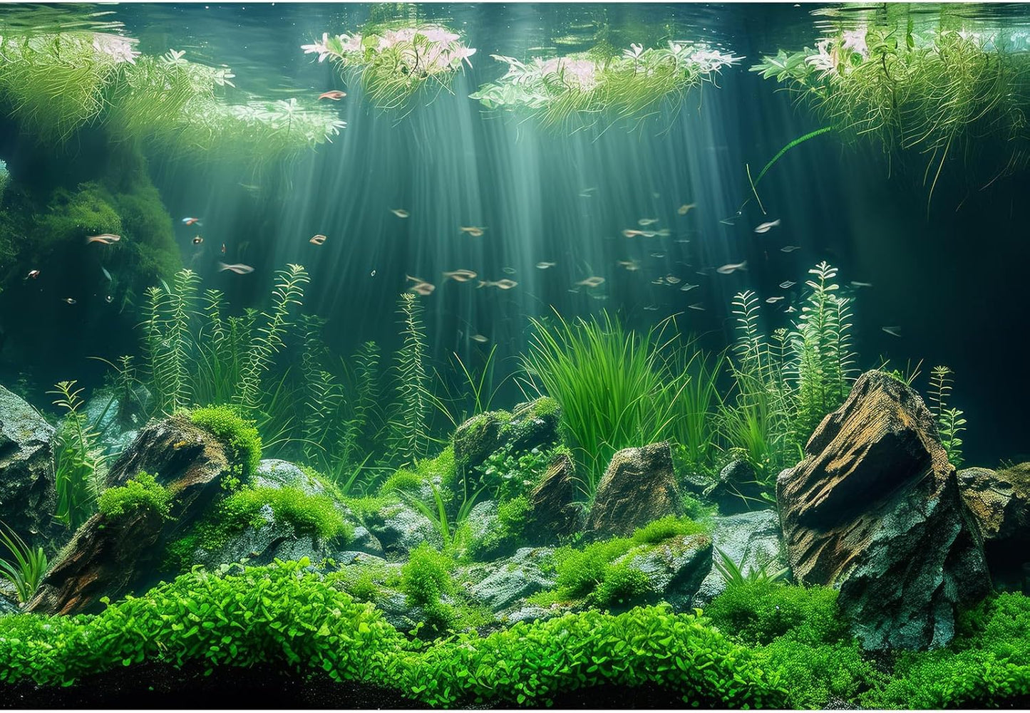 Aquarium Background Underwater Grass Leaves with Stone Aquarium Backdrop Vivid and Fresh Green Aquatic Plant Stone River Bed and Lake Fish Tank Background Decor Vinyl 48x18in - Image 13