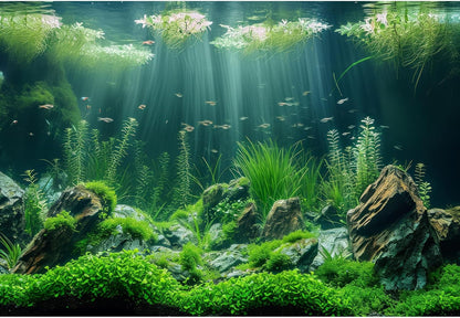 Aquarium Background Underwater Grass Leaves with Stone Aquarium Backdrop Vivid and Fresh Green Aquatic Plant Stone River Bed and Lake Fish Tank Background Decor Vinyl 48x18in - Image 13