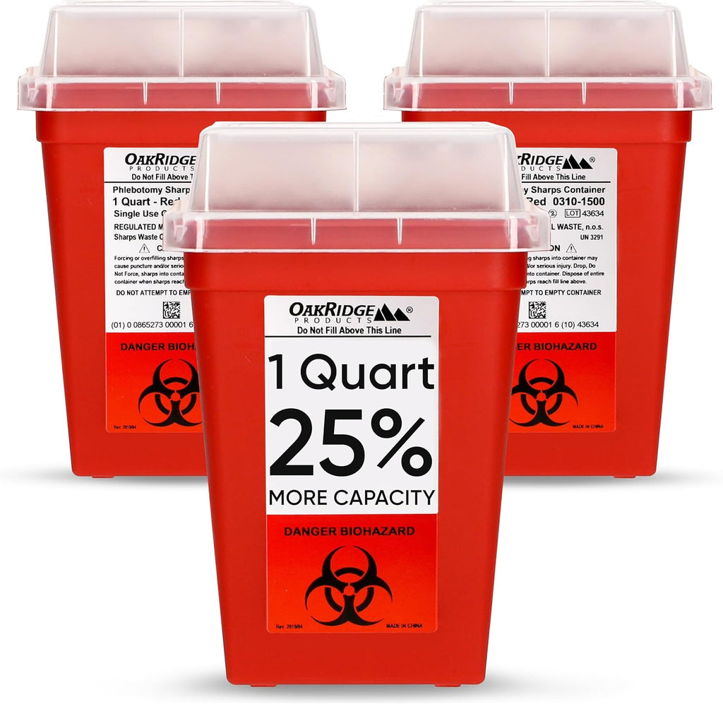 Oakridge Products Sharps Container pack of three 1 quart biohazard disposal bins