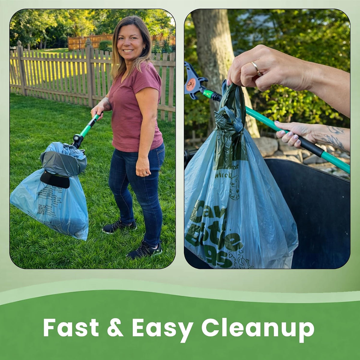 No bend pet waste cleanup tool with cushion grip close up view