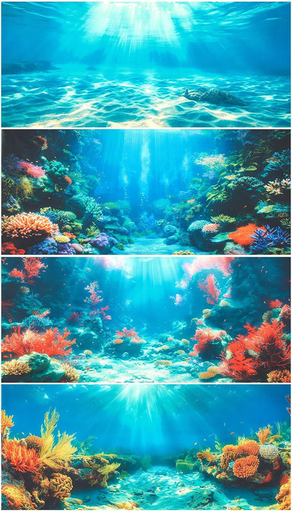 Mindsoft 4 Pack Aquarium Background Polyester 30 x 18 Inch Cloth Fish Tank Background Undersea Corals Sunshines Rock Aquatic Plants Wallpaper with Double-Sided Tape - Image 10