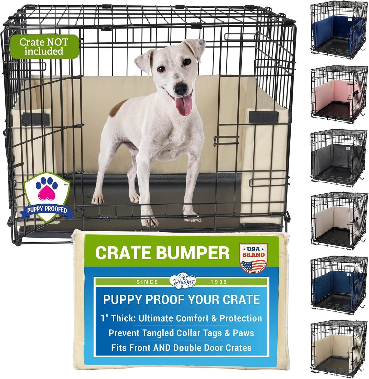 Pet Dreams dog crate bumper in khaki color front view
