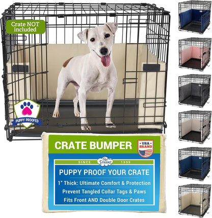 Pet Dreams dog crate bumper in khaki color front view