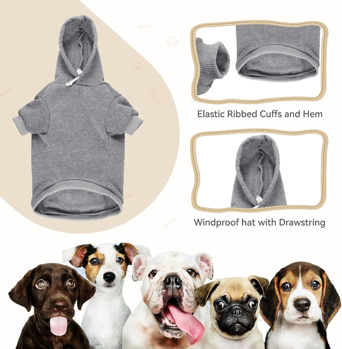 QDYU solid soft dog clothes grey medium close up texture details