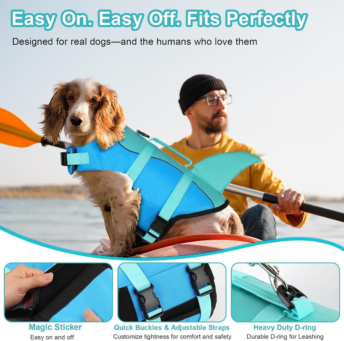 Dogcheer cute shark dog life jacket close up of durable ripstop fabric