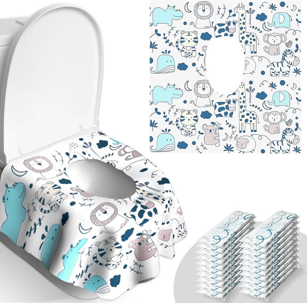 Peyazoco disposable toilet seat covers twenty pack front packaging view featuring animal patterns.
