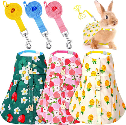 Weewooday rabbit harness and leash set front view with fruit patterns