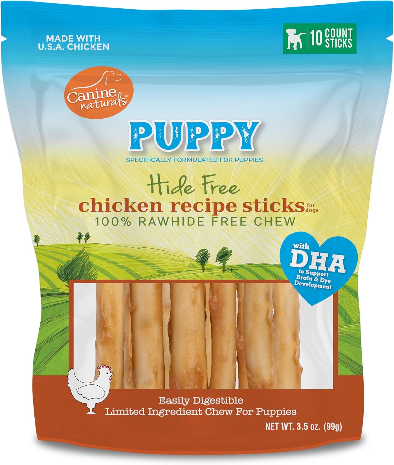 Canine Naturals puppy chew sticks in a pile for size reference