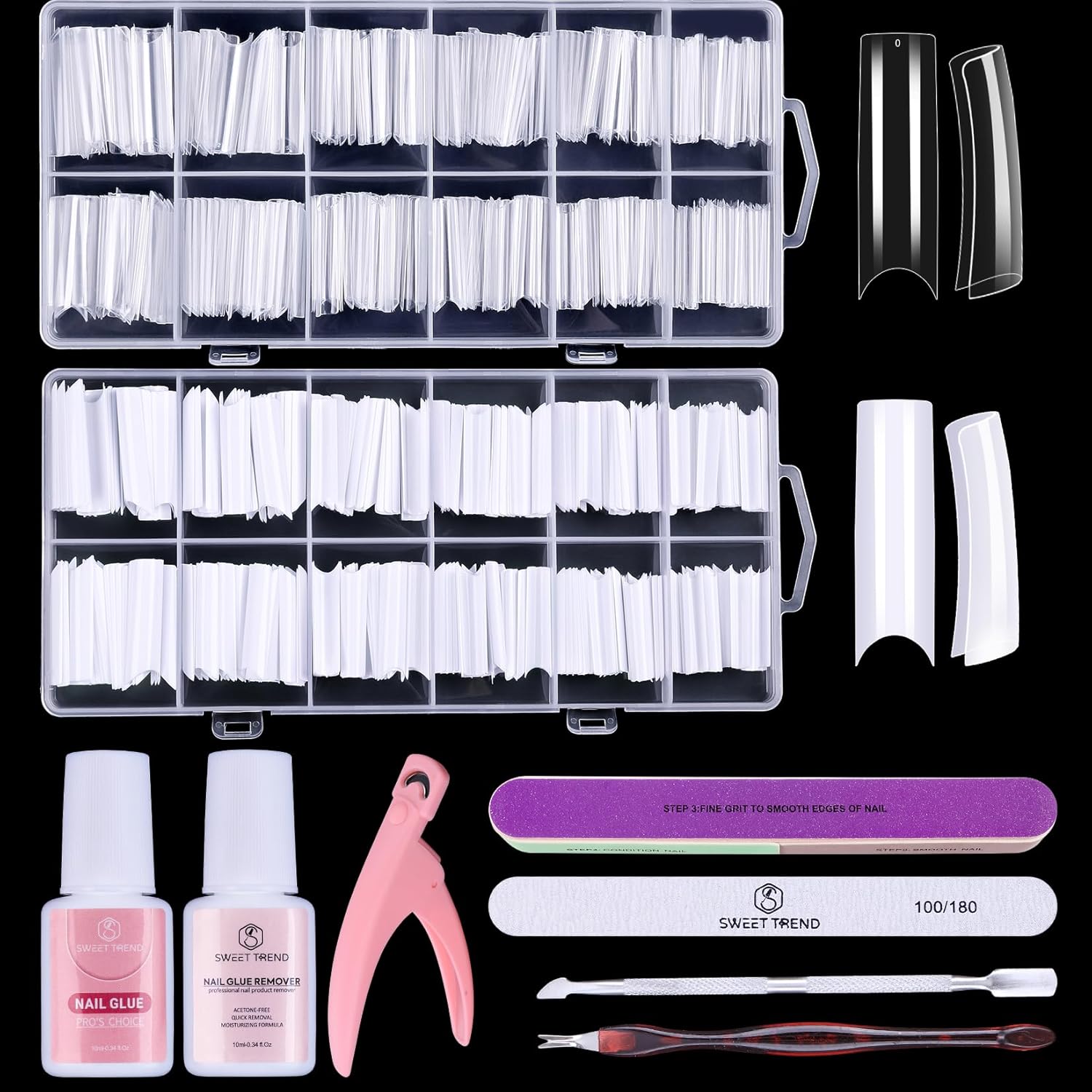 Sweet Trend no C curve tapered square nail tips front view