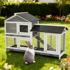 Garvee 63 in Bunny Hutch Indoor Bunny Cage, with 3 Leak-Proof Removable Trays, Wooden Waterproof Roof Rabbit Hutch Indoor/Outdoor, 2-Tier Bunny House/Chicken Coop, Gray and Black - Image 1