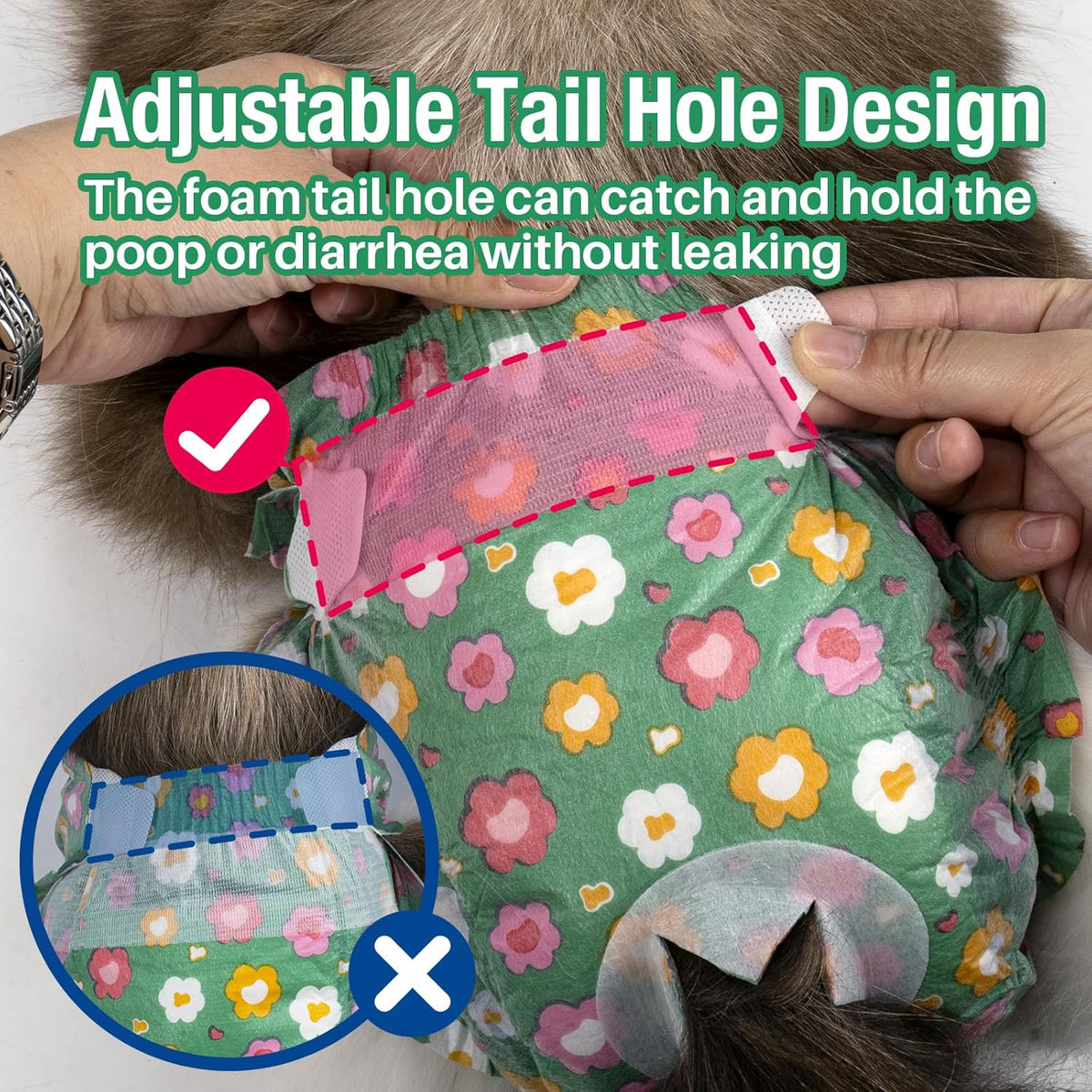 Absorbent cat diapers with adjustable foam tail hole