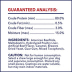 Back of the Pet Factory package detailing ingredients and safety chewing instructions.