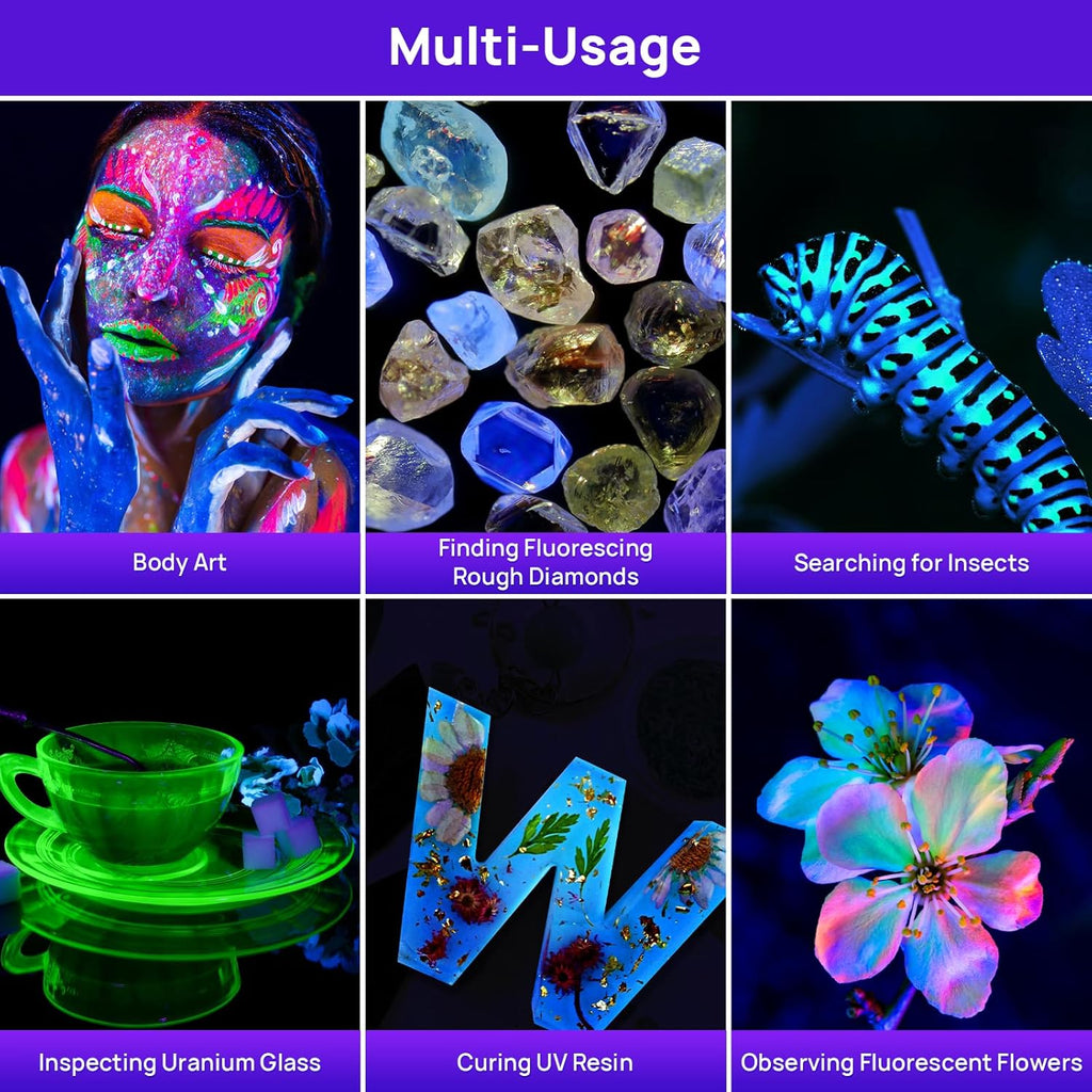 Consciot 51 LED black light package layout with three AA batteries and user manual.