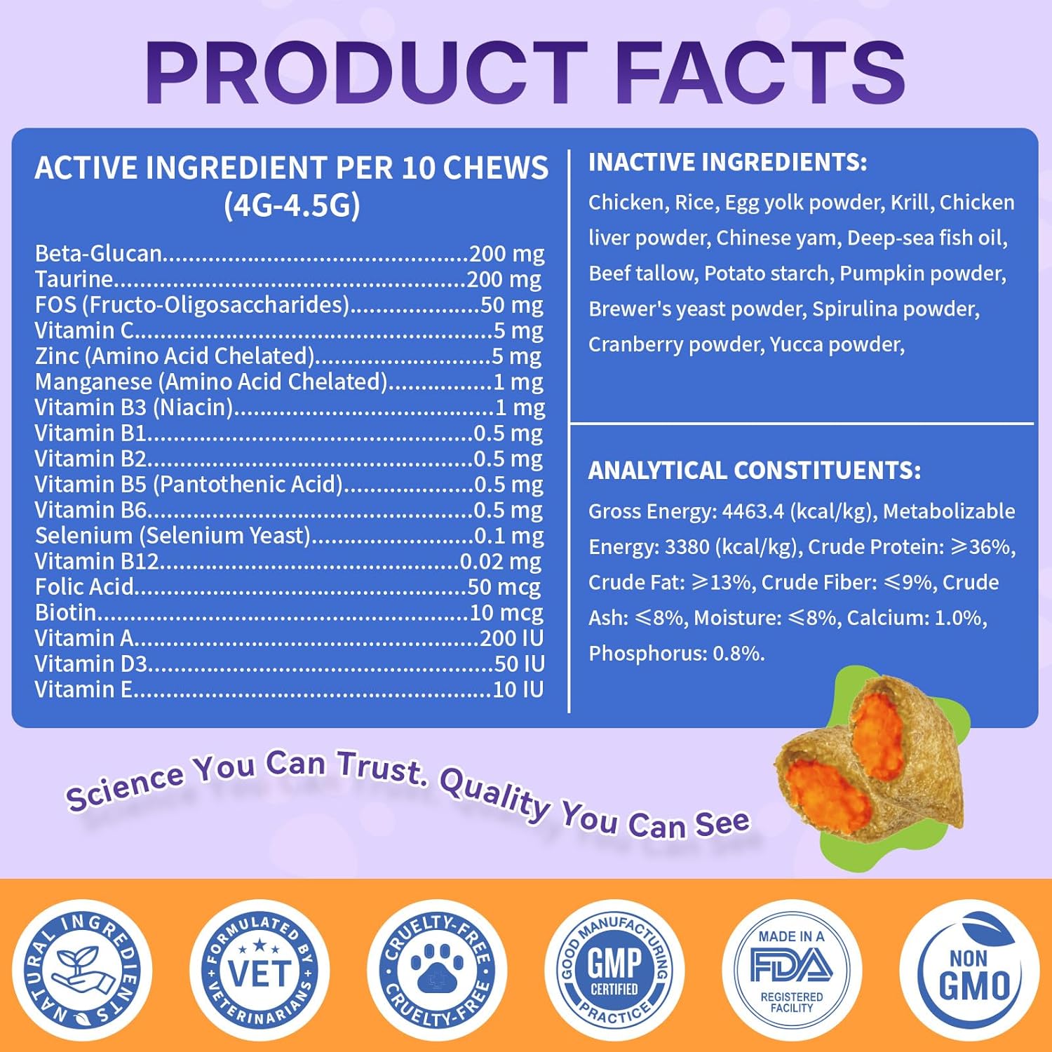 Taurine for Cats Vitamins Treats, 18 in 1 Cat Multivitamins Treats 500 Crunchy & Krill Chews Cat Vitamins with Taurine Supplements for Heart Vision Immune Digestion Skin & Coat Support for All Ages - Image 9