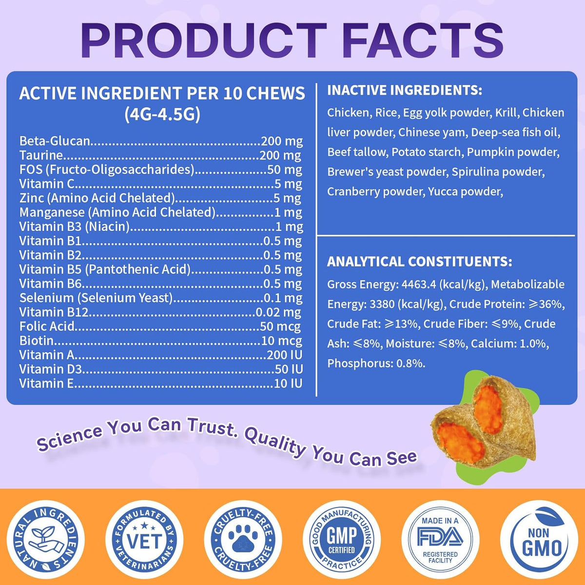Taurine for Cats Vitamins Treats, 18 in 1 Cat Multivitamins Treats 500 Crunchy & Krill Chews Cat Vitamins with Taurine Supplements for Heart Vision Immune Digestion Skin & Coat Support for All Ages - Image 9