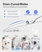 ULG Japanese stainless steel dog shears safety rounded tips close up view.