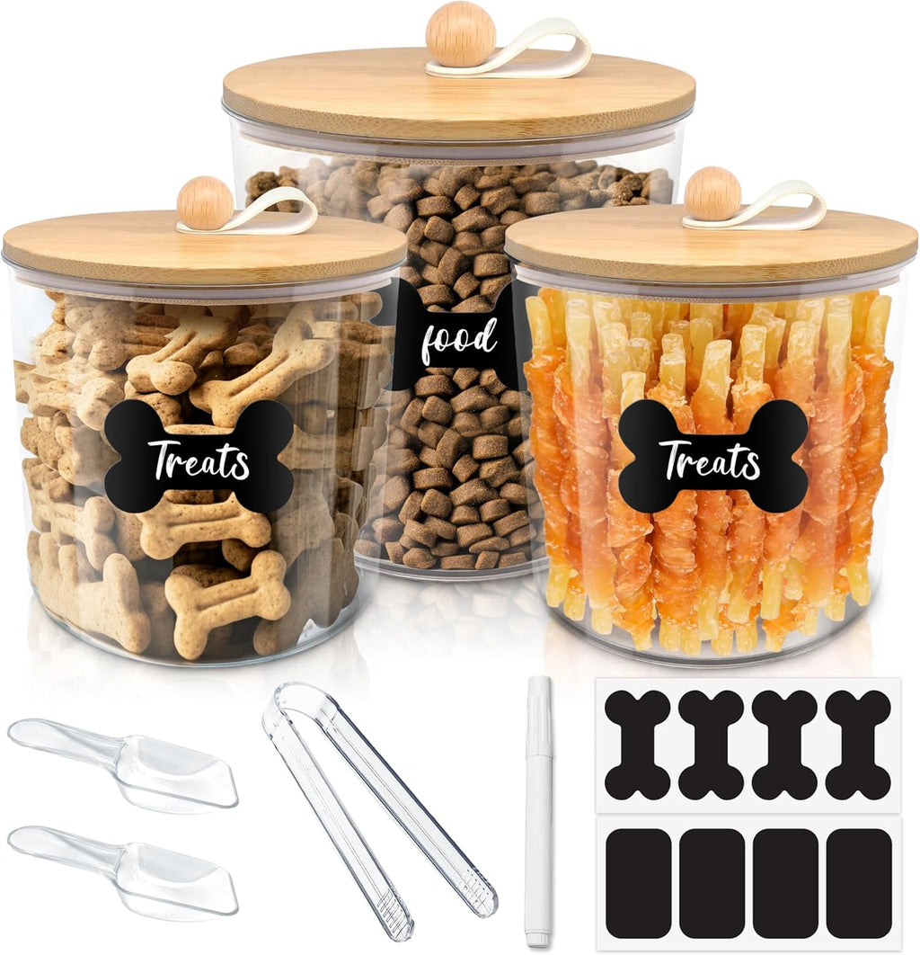 Hoytamdar 3 pack airtight dog food storage container set with bamboo lids front view