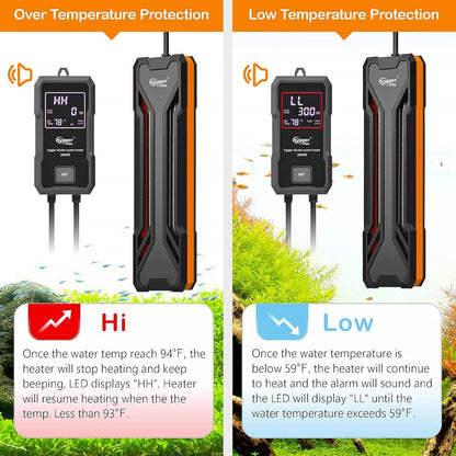 Hygger aquarium heater inside a fish tank setup