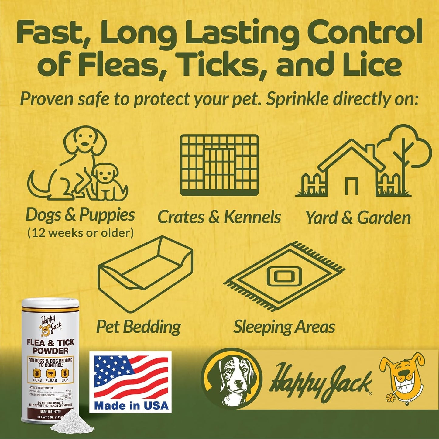 Happy Jack permethrin powder for dog sleeping quarters and kennels