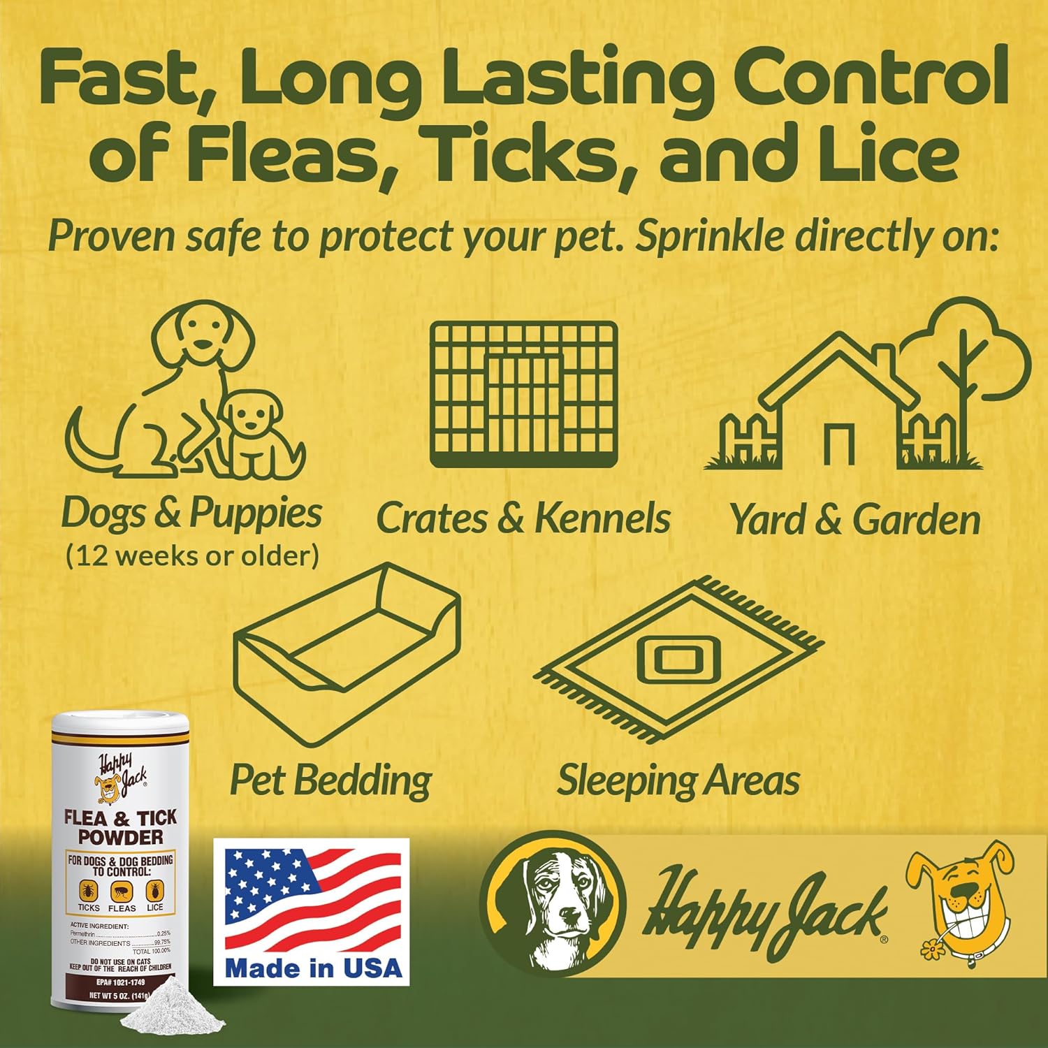 Happy Jack permethrin powder for dog sleeping quarters and kennels