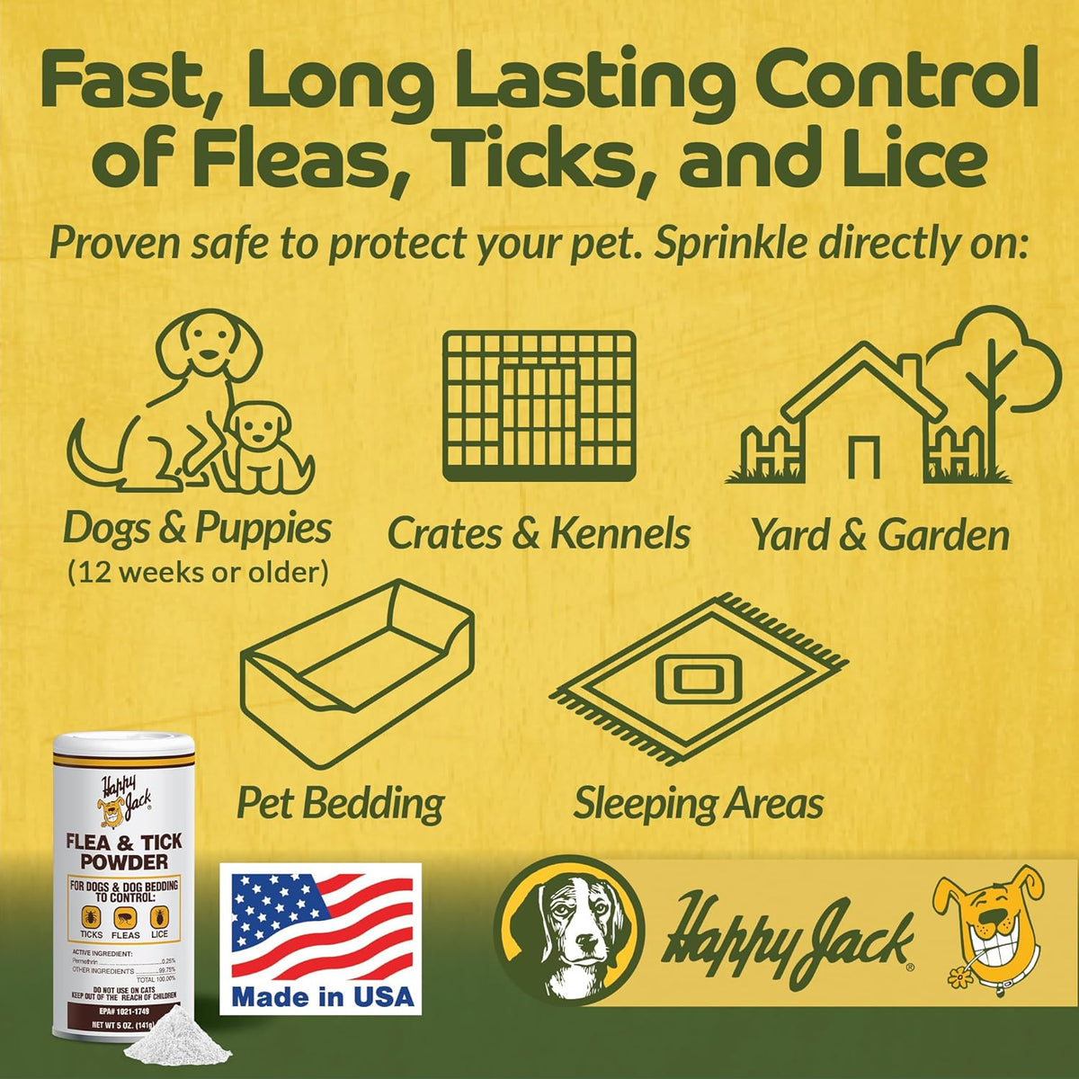 Happy Jack permethrin powder for dog sleeping quarters and kennels