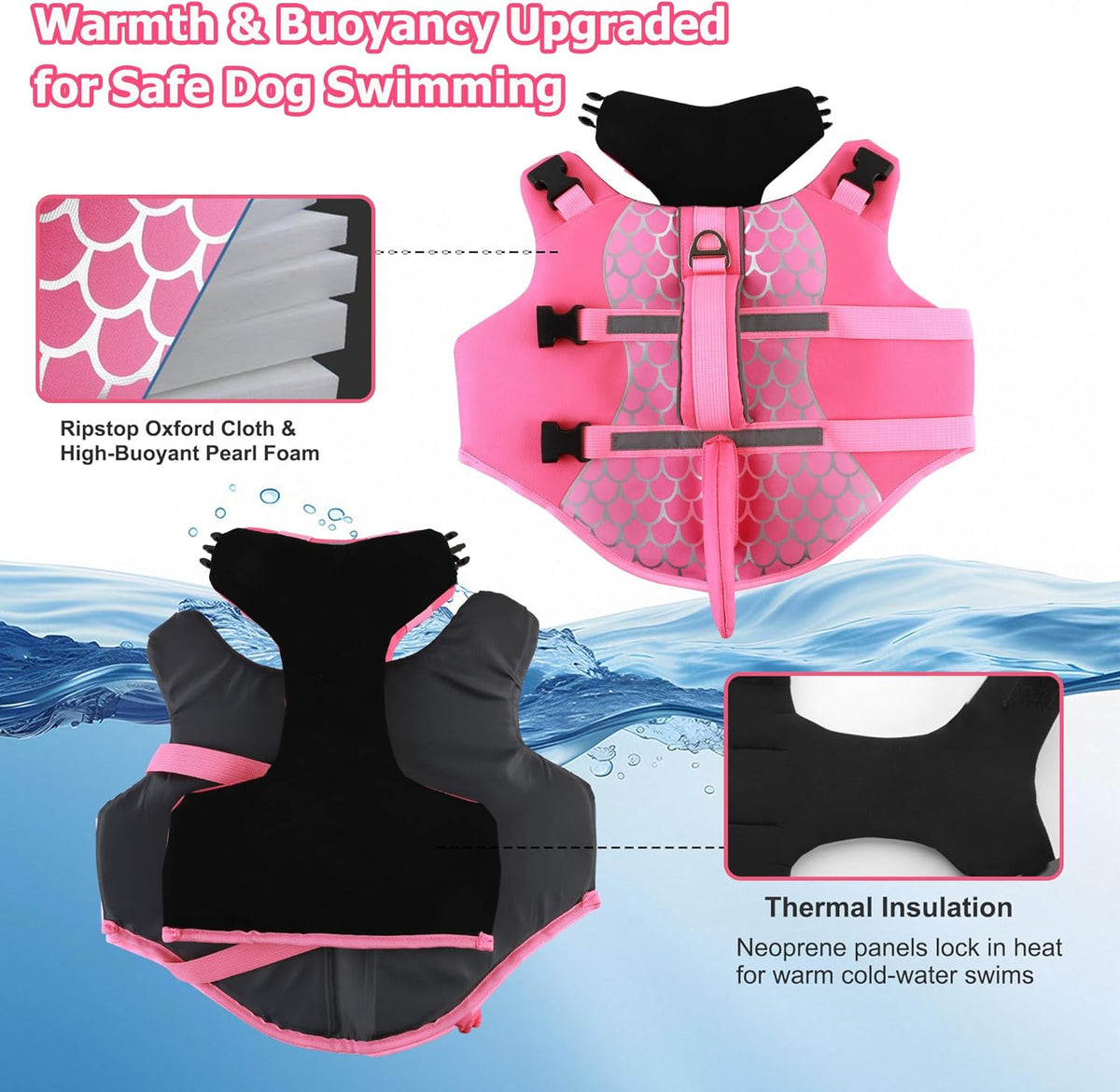 Close up of neoprene belly panel on Dogcheer dog swim vest
