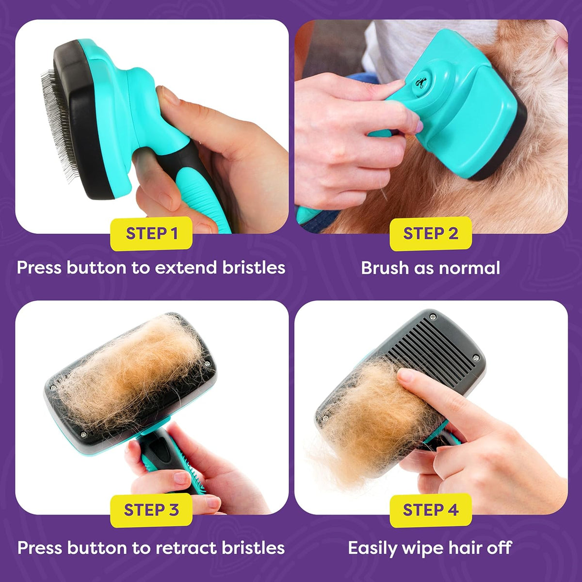 Hertzko slicker brush removing loose hair and undercoat from a dog