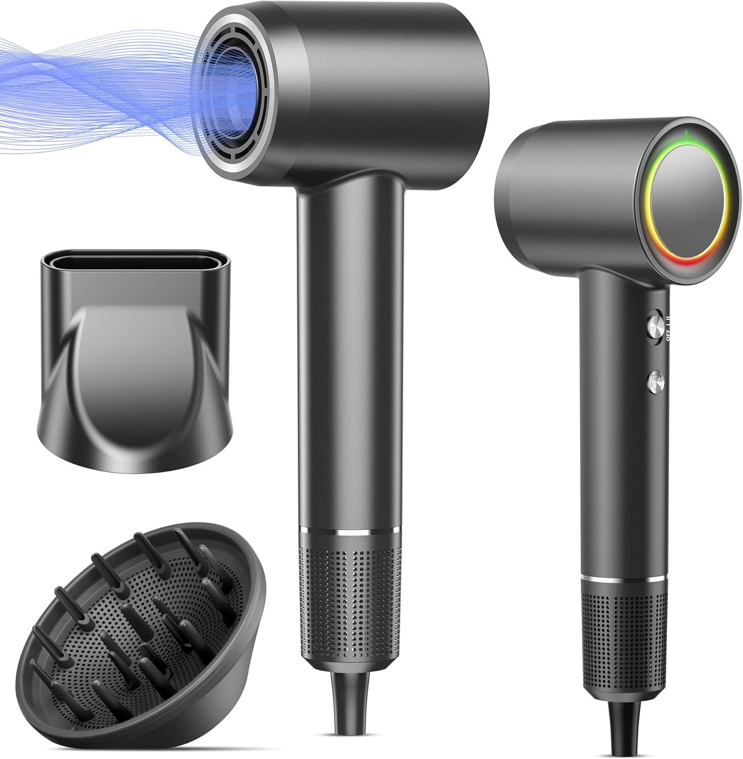OIMYE high speed ionic hair dryer front view showing sleek professional design