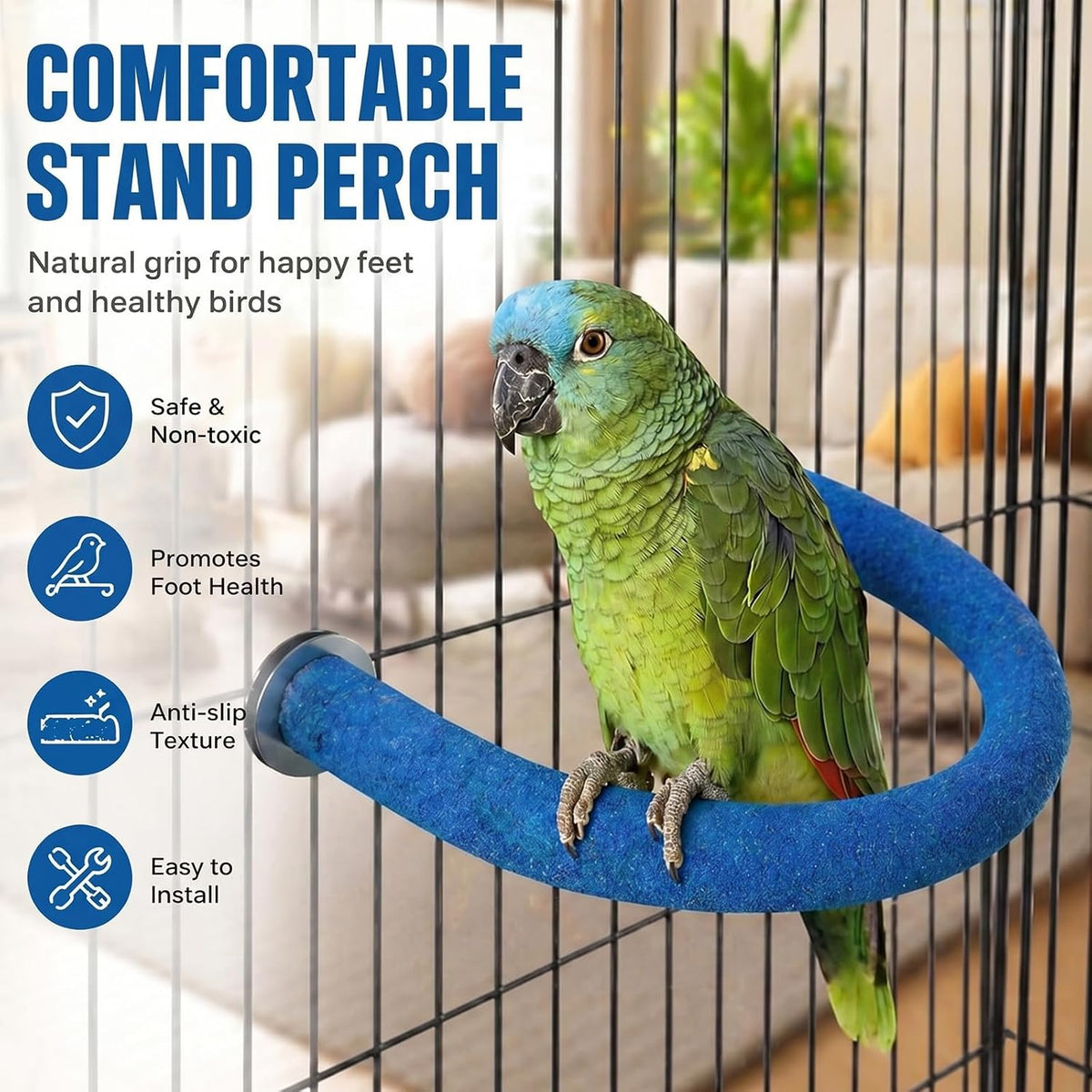 Rypet U-Shaped Large Parrot Perch, Quartz Bird Perch for Cage(Blue L) - Image 5