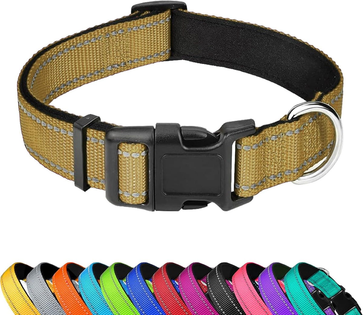Reflective Dog Collar, Adjustable Soft Neoprene Padded Nylon Pet Collars with Buckle for Medium Dogs, Teal,M - Image 10