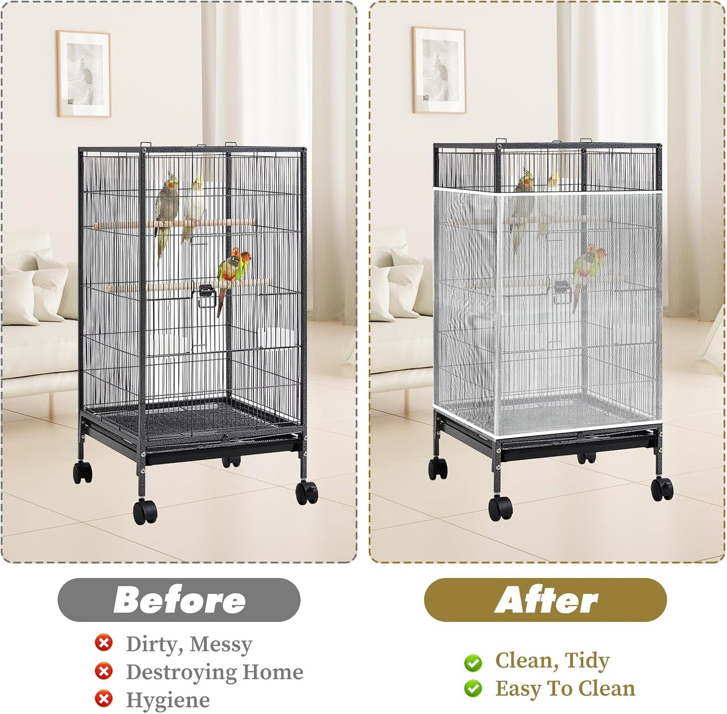 Hpmjz soft white birdcage mesh cover showing elasticated band elasticity