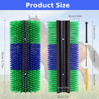 Pet Baby blue and green livestock grooming brush mounted on a post