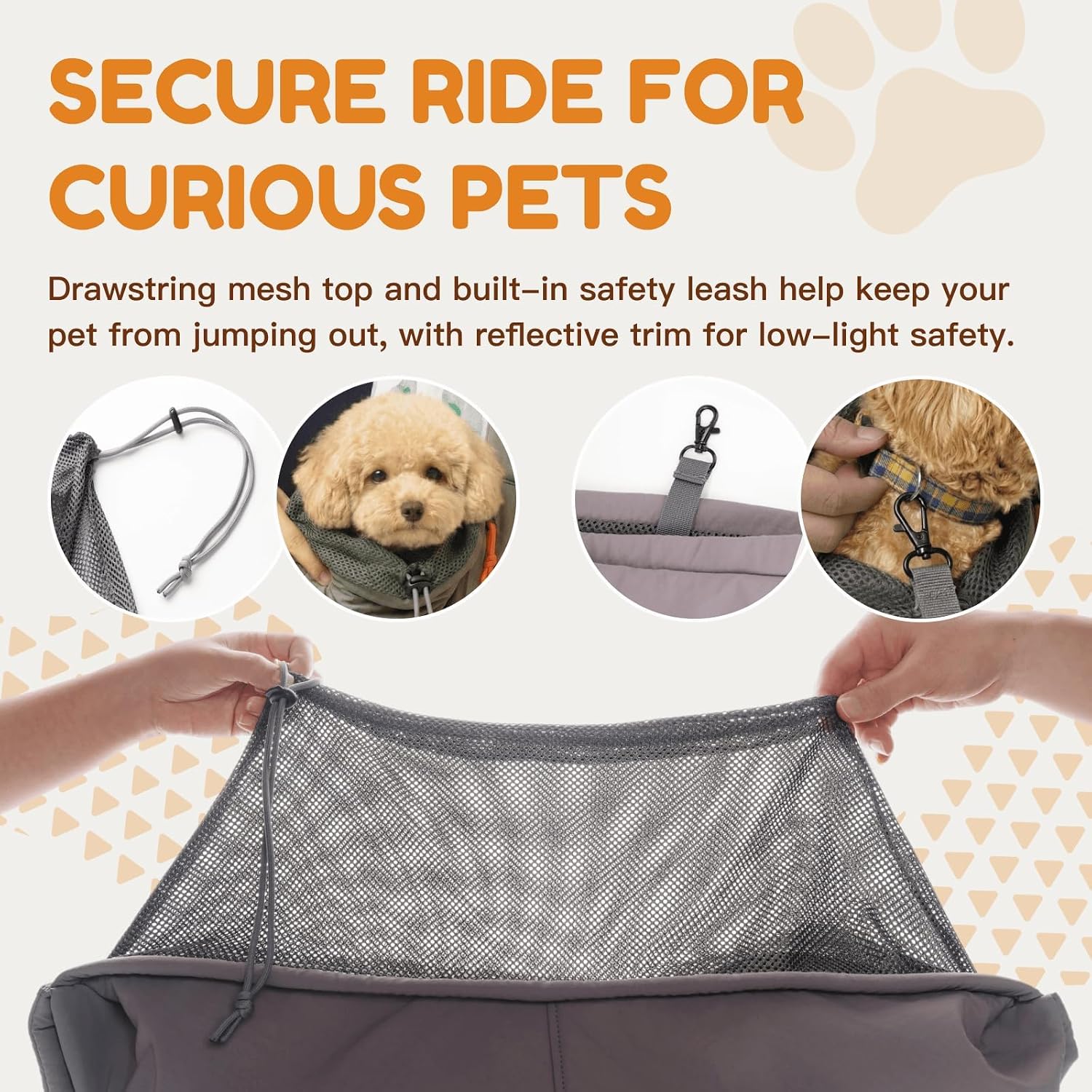 Close up view of breathable 3D air-mesh lining in pet sling