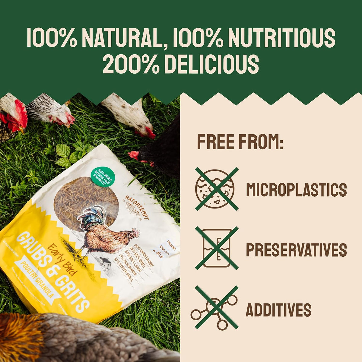 Poultry feed supplement poured out to show ingredient mix