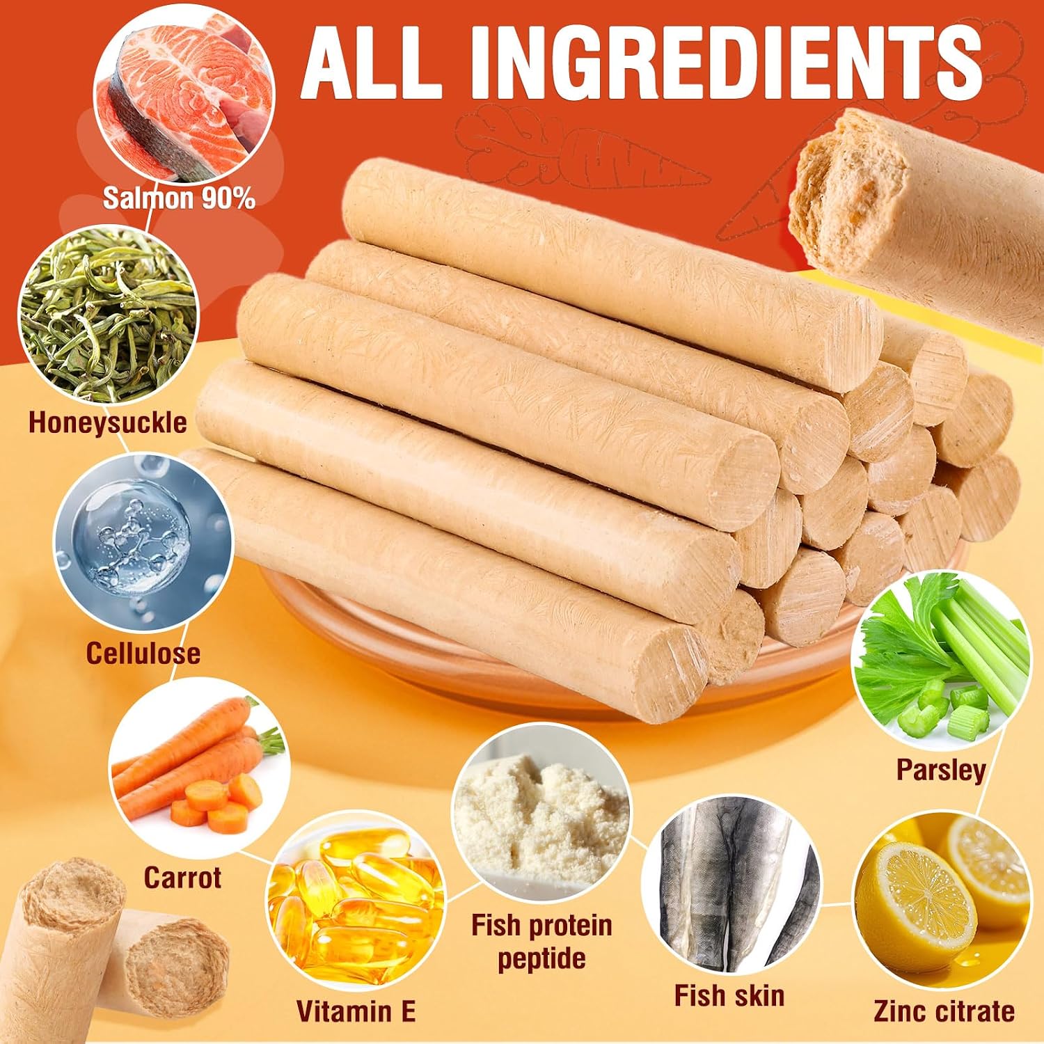 Packsy salmon sticks natural ingredient label