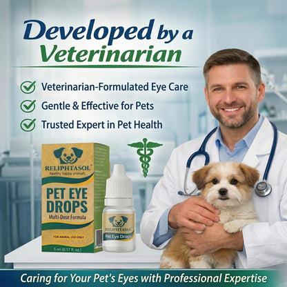 Reliphtasol animal eye care drops packaging showing multi-species use