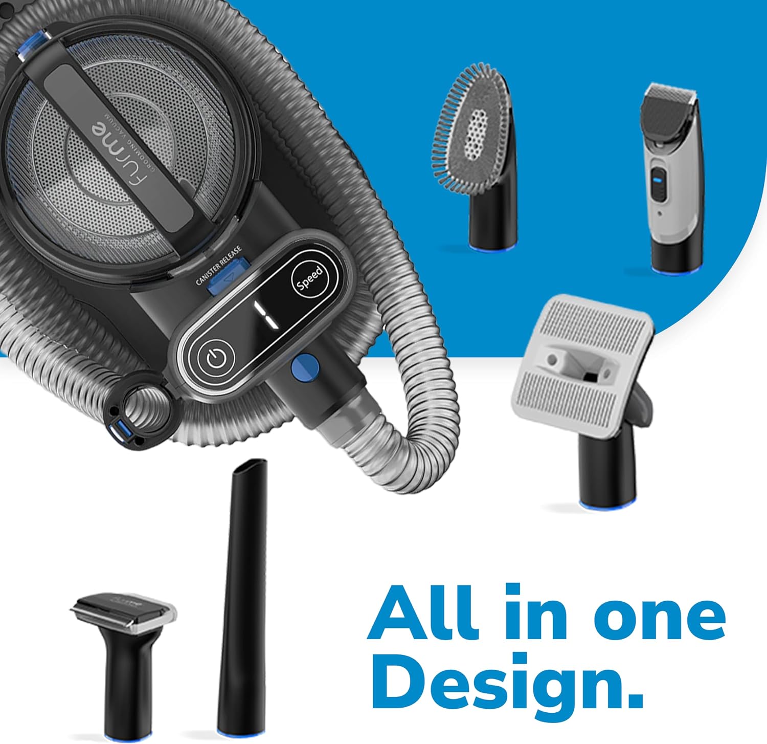 Premium imported pet grooming clippers and brush tools laid out with the flexible hose