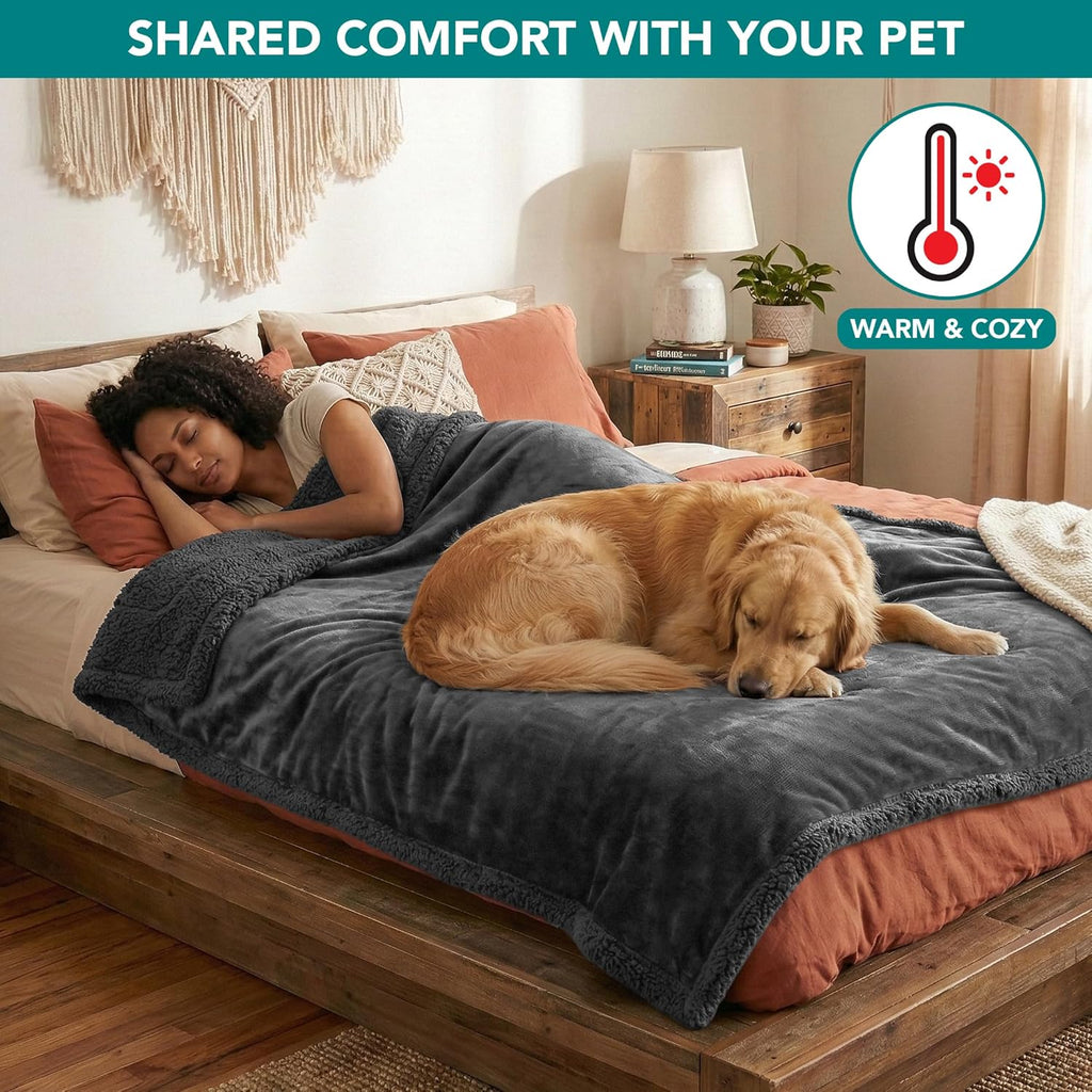 Extra large eighty by sixty inches pet blanket covering a section sofa