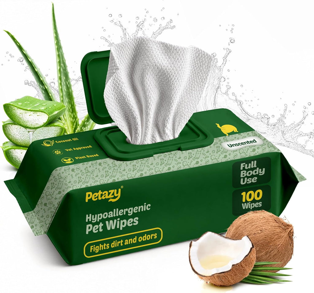 Petazy Pet Wipes for Dogs and Cats - 400 Count (8x8in) Hypoallergenic, Deodorizing Dog Wipes for Paws, Ears and Butt | XL with Aloe & Coconut Oil, Lavender Scented | Includes 4 Grooming Glove Wipes - Image 14