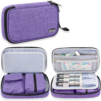 Luxja diabetic supplies travel case purple front view showing premium nylon fabric and sturdy handle