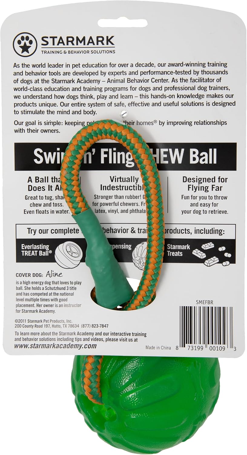 StarMark floating green dog fetch ball on a rope for water retrieval games