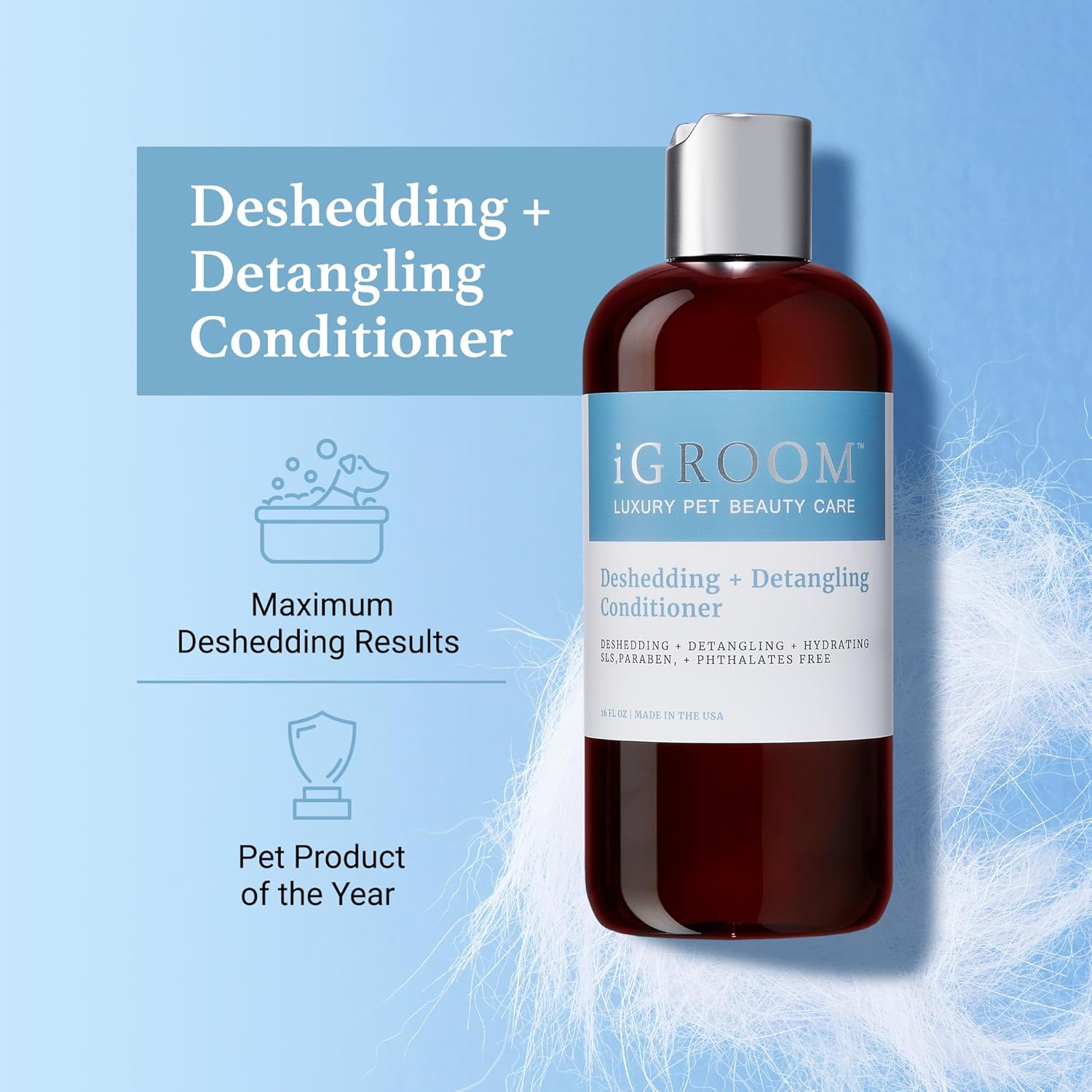 iGroom luxury pet conditioner sixteen ounce bottle for undercoat removal