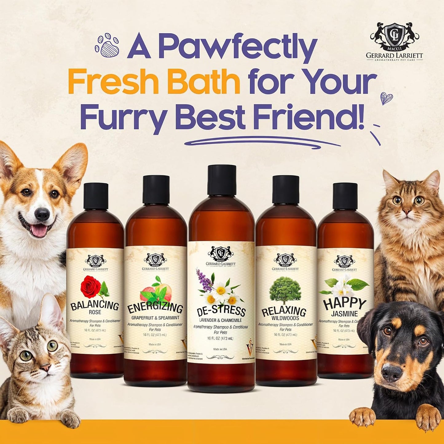 Authentic Gerrard Larriett pet grooming product packaging