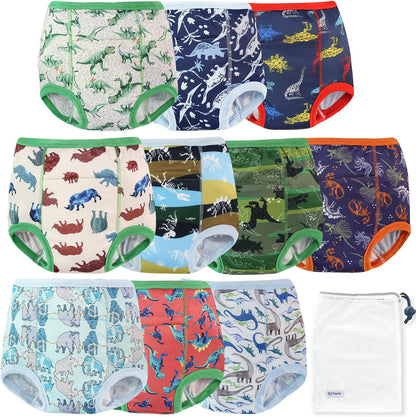 EZ Moms High Waist Potty Training Underwear front view of dinosaur print toddler pants pack.
